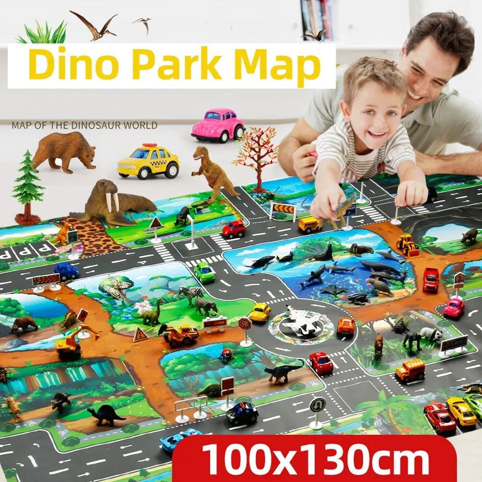 100x130 Kids Playmat Farm Road Portable Map Baby Educational Rugs Toddler Dinosaur Waterproof Play Mat Crawling Non-Toxic Carpet